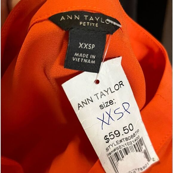 NWT Ann Taylor Orange V-Neck Top with Capped Sleeves Size XXSP - Picture 7 of 8